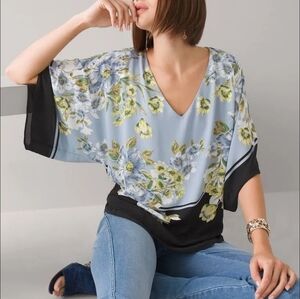 White House Black Market Women's V-Neck Floral Print Kimono Blouse
